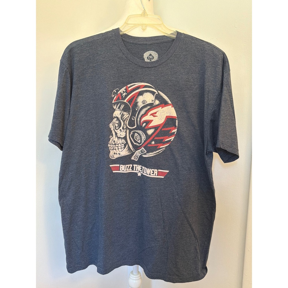 Wash With Souls Buzz The Tower Skull Pilot Graphic Tee Blue Mens 2XL Made in USA